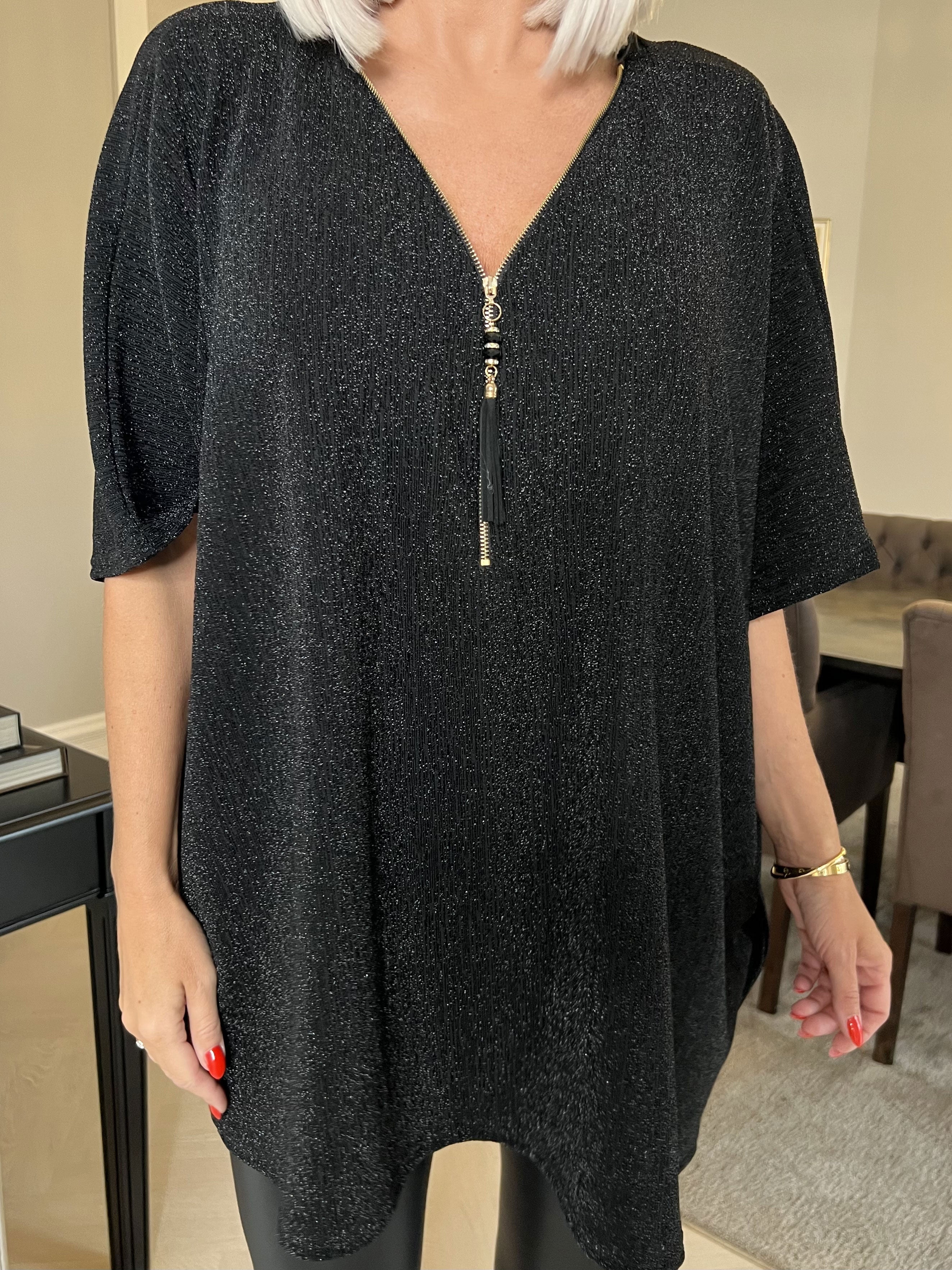 Milagrosa - Snygg tunika med dragkedja och glitter